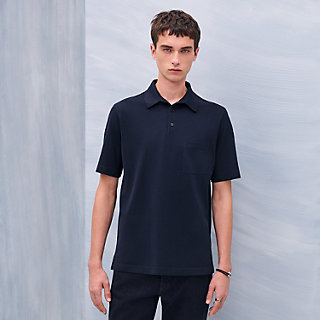 HERMES エルメス　ニット　コットン　ポロシャツ　ネイビー　サイズ38 Camisa polo de botão com bordado 