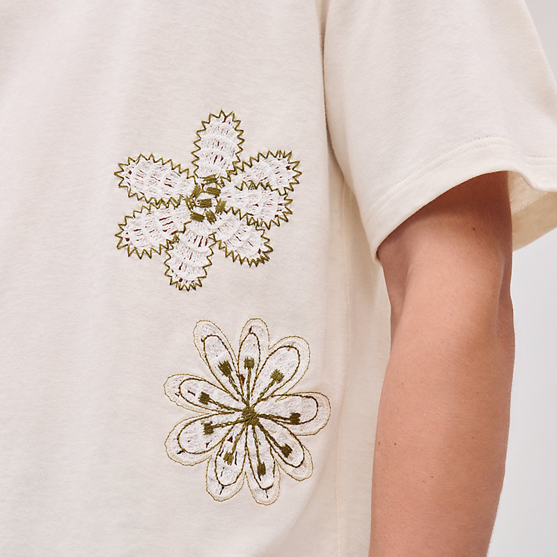 Camiseta "fleurs zigzag" bimateria