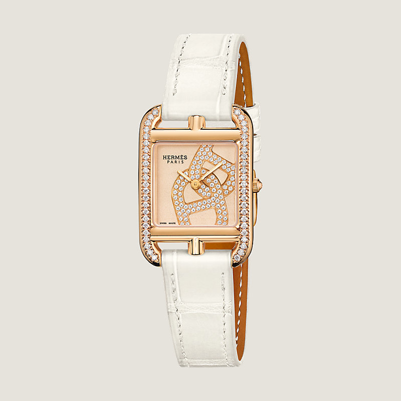 Hermès Women's Cape Cod 31mm Chain D'ancre 18K Rose Gold, Diamond & Alligator Strap Watch - White One-Size