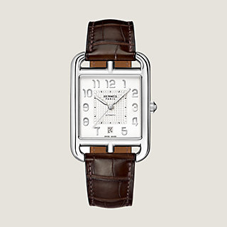 Hermes Cape Cod Steel Watch Etoupe Calfskin Band New w/ Box