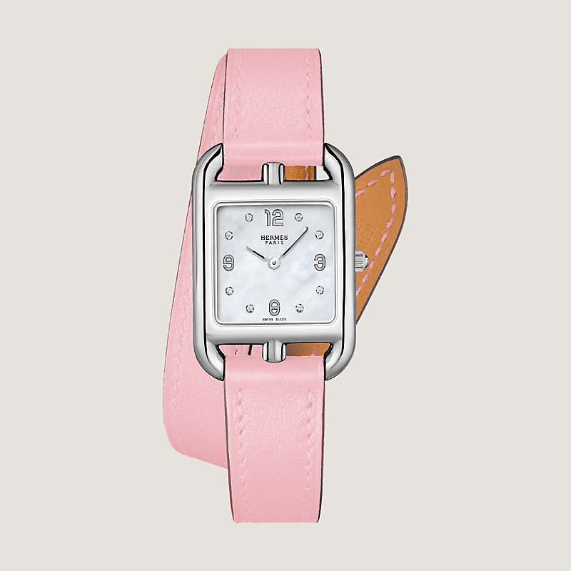 HERMÈS Cape Cod 31MM Stainless Steel, Pink Sapphire, Diamond & Leather  Strap Watch