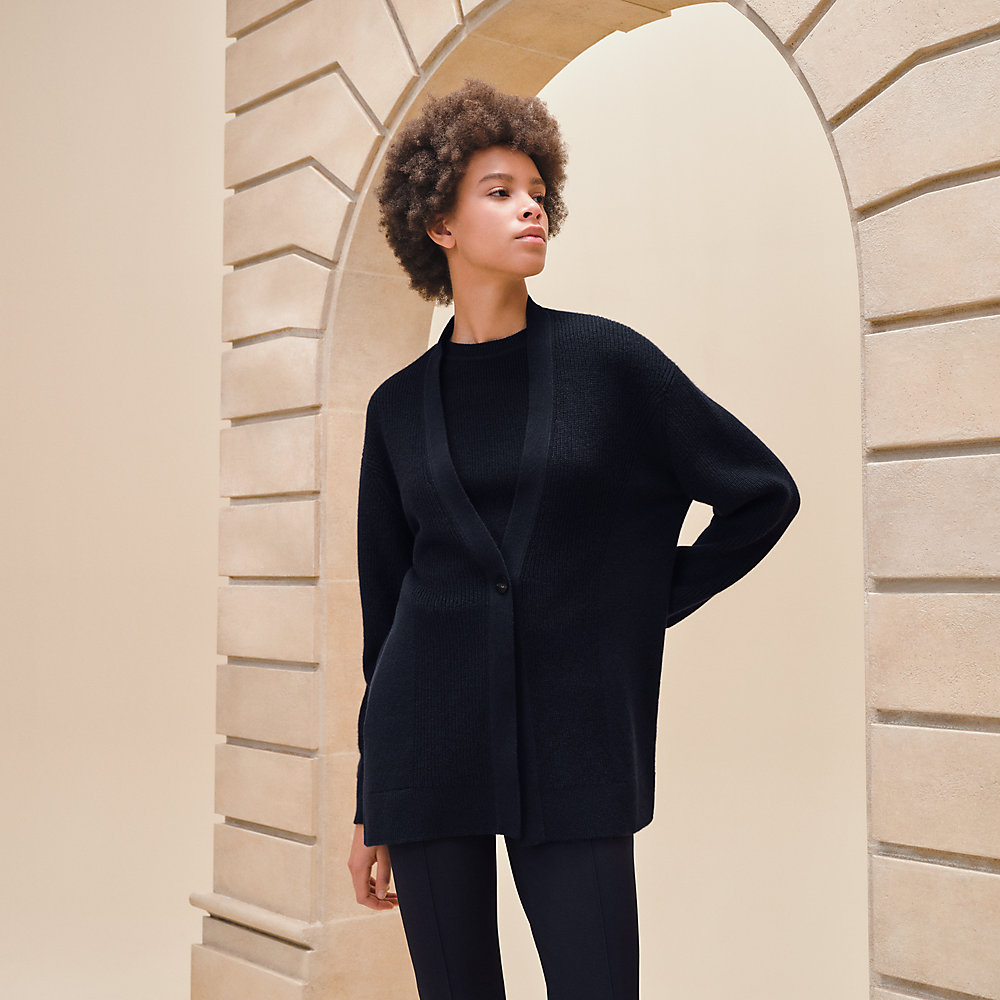 Cardigan mi-long Bleu Hermès Suisse