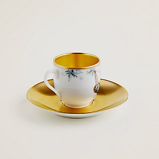Carnets d'Equateur gold coffee cup and saucer | Hermès USA