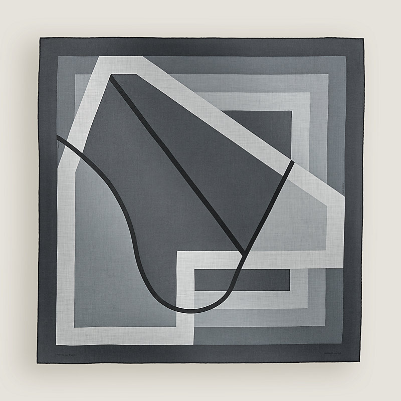 Carré HERMES 100 Cm Caducée Rock - Noir/gris, Cachemire & Soie, Neuf Avec étiquettes