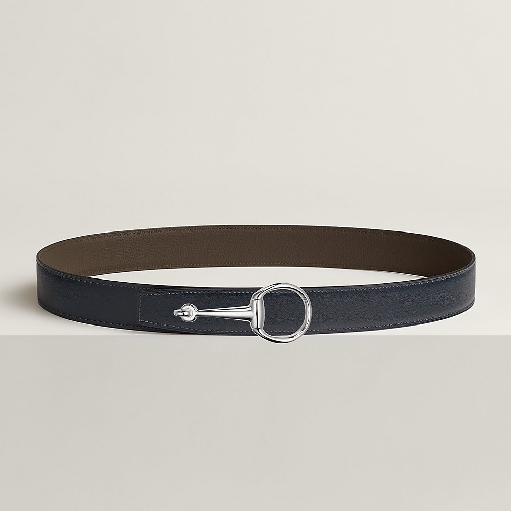 HM REVERSIBLE BLACK AND BLACK AND KHAKI BROWN LEATHER STRAP 32 MM GOLD HARDWARE