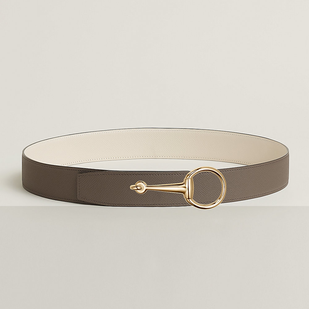 HM TRAVERSE BELT BUCKLE & REVERSIBLE COFFEE BROWN AND BLACK LEATHER STRAP 38 MM GOLD HARDWARE