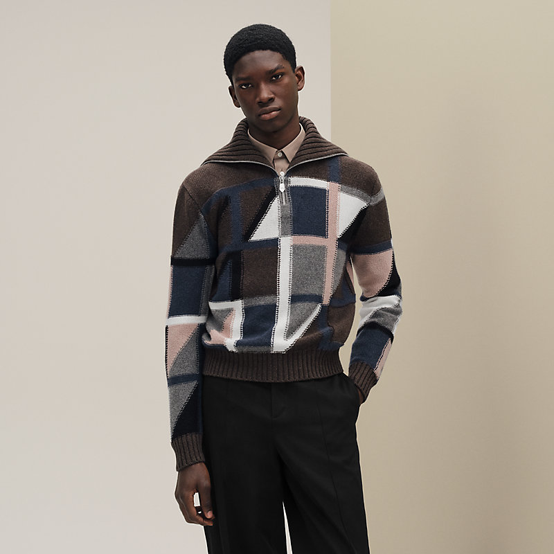Cashmere "Geometrie variable" full-zip sweater
