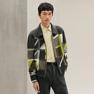 HERMES CACHMERE100 Cardigan メッシュ織り 切替 HERMES CACHMERE100 Cardigan メッシュ織り 切替