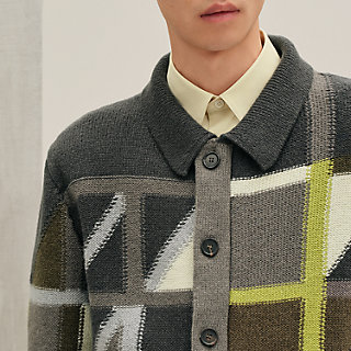 HERMES CACHMERE100 Cardigan メッシュ織り 切替 HERMES CACHMERE100 Cardigan メッシュ織り 切替