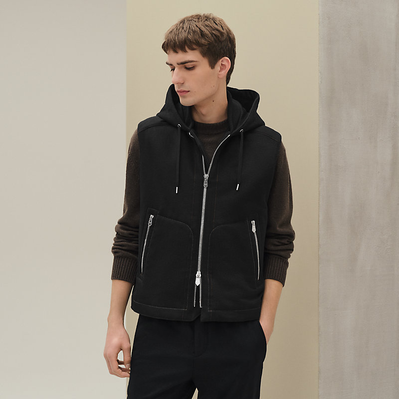 ベスト・ジレ HUECLOSET Core hoodie vest jacket Double Layered Zipped Hooded Vest Grey – The Room Antwerp