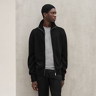 HERMES ブラック コート HERMES エルメス ラフェル 袖 レザー切替し ウールチェスター