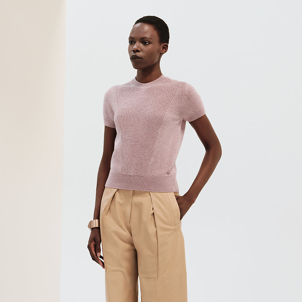 Cashmere short-sleeve sweater - Pink | Hermès UAE