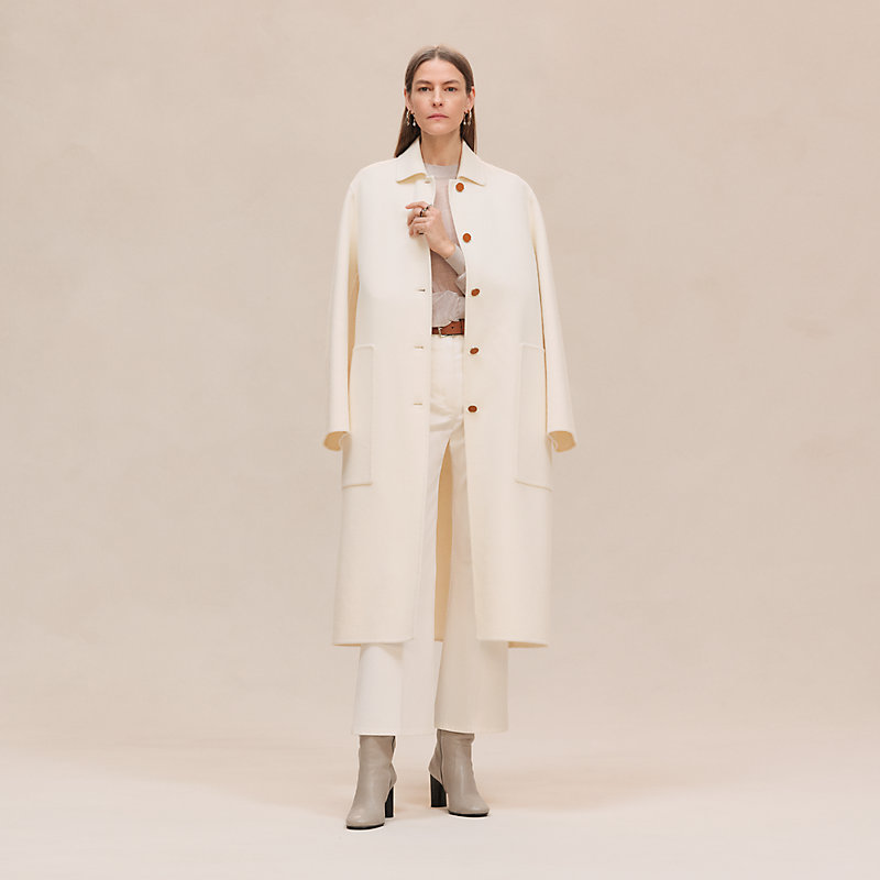 Cashmere wrap coat - White | Hermès USA