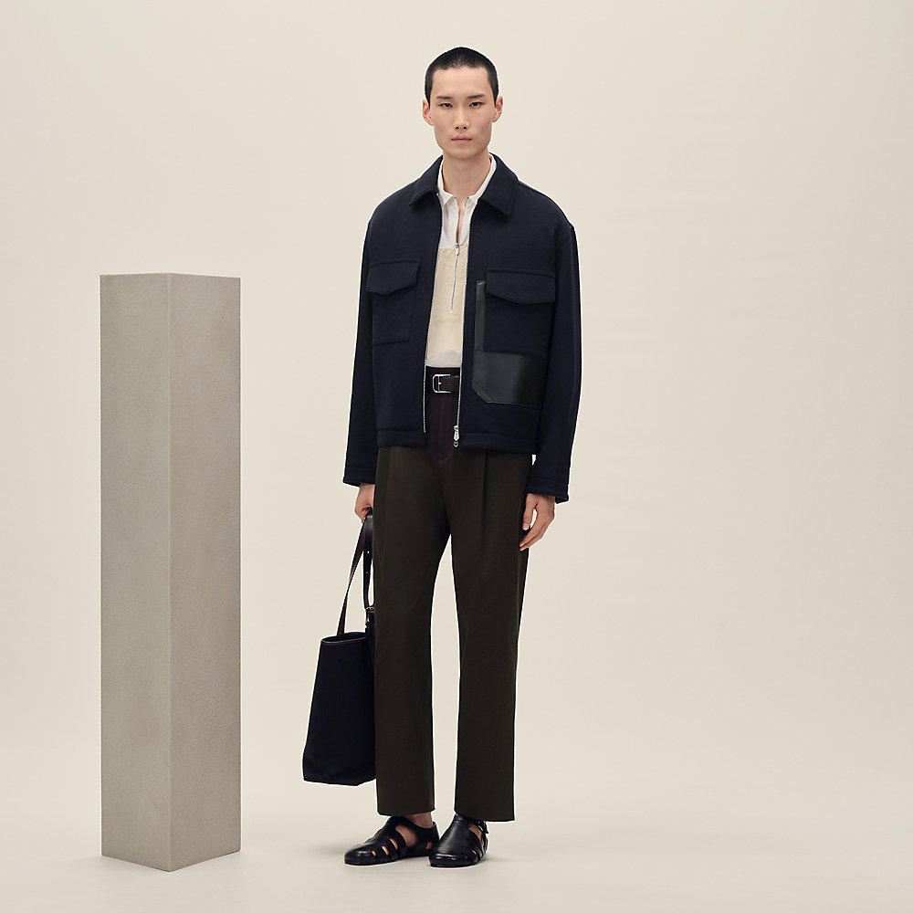 Cashmere zipped straight cut jacket with leather details | Hermès USA
