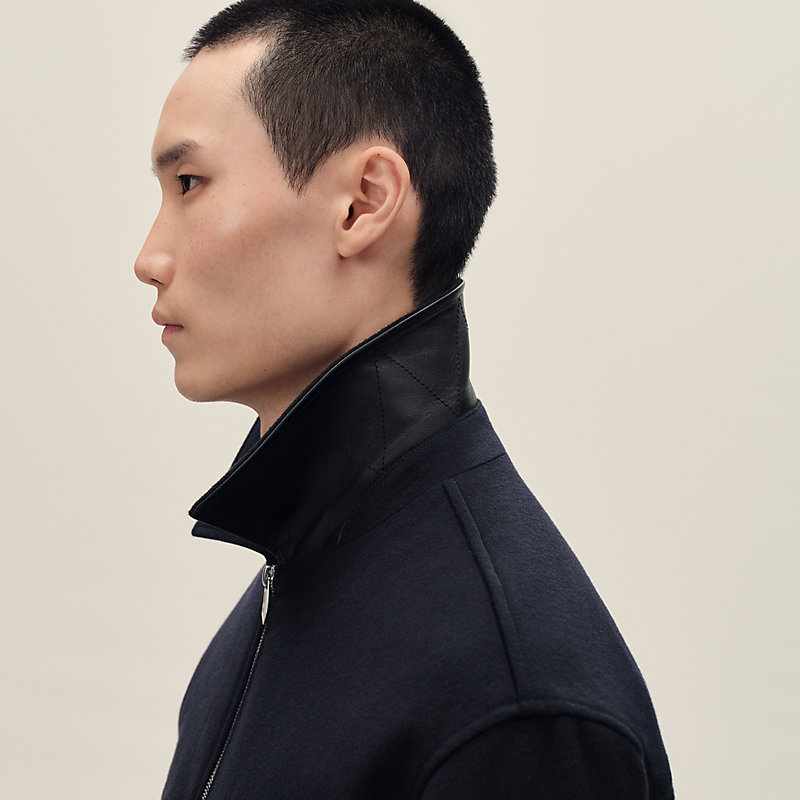 Cashmere zipped straight cut jacket with leather details | Hermès USA