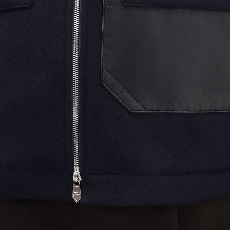 Cashmere zipped straight cut jacket with leather details | Hermès USA