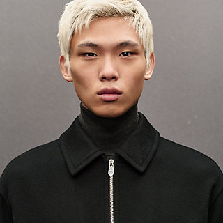 Cashmere zipped straight cut jacket with leather details | Hermès USA Cashmere zipped straight cut jacket with leather details | Hermès USA