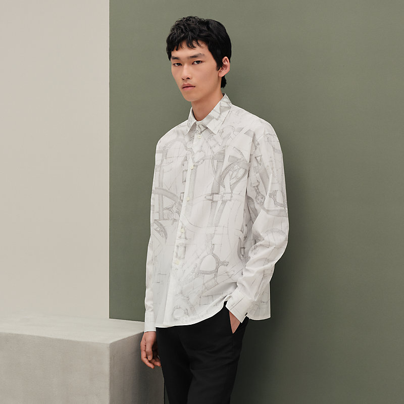 HERMES-PARIS 羽根柄シャツ サイズ40 Cavalcadour Metallise