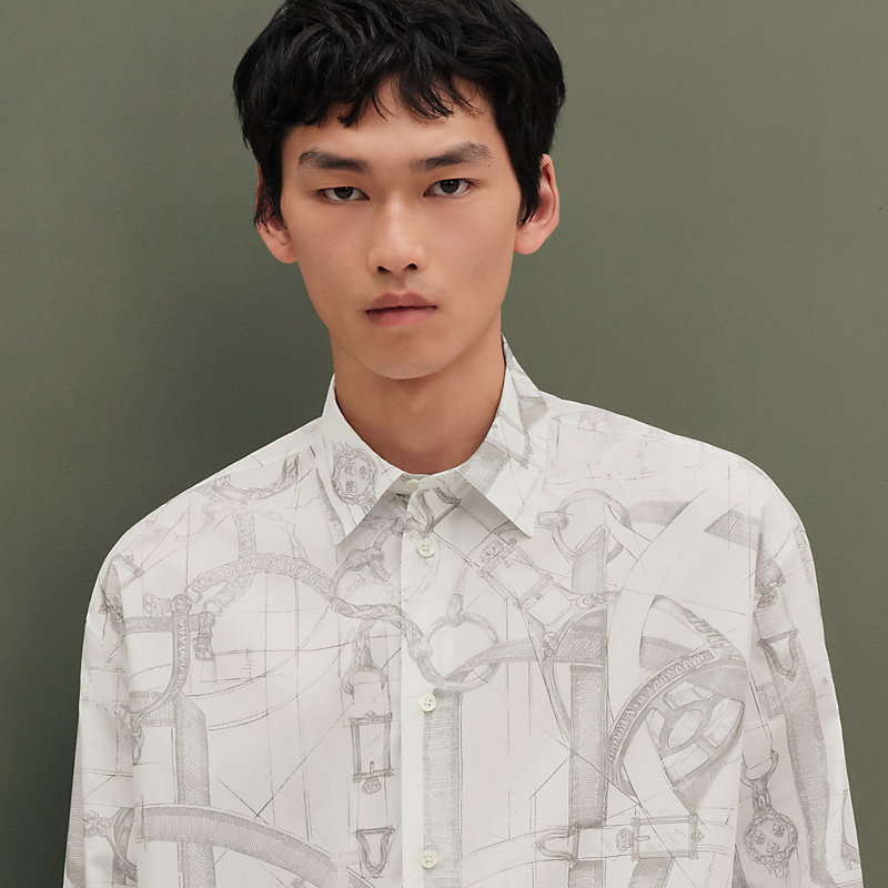 HERMES-PARIS 羽根柄シャツ サイズ40 Cavalcadour Metallise