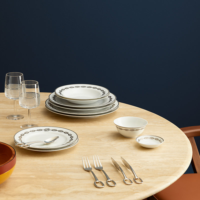 Chaine d'Ancre platinum oval platter, large model | Hermès Singapore