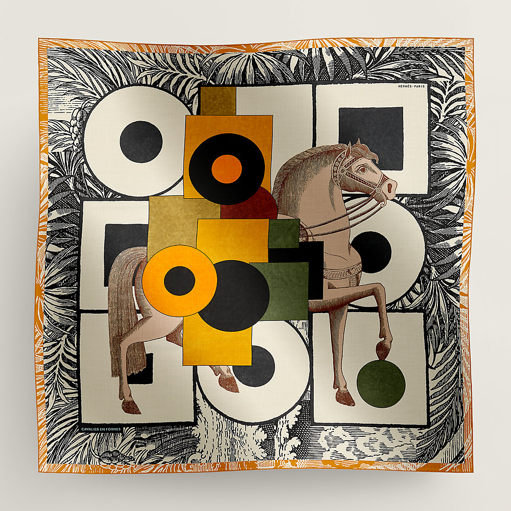 Hermès Hermes CAVALIER EN FORMES Silk Scarf Brown Beige ref.2467749