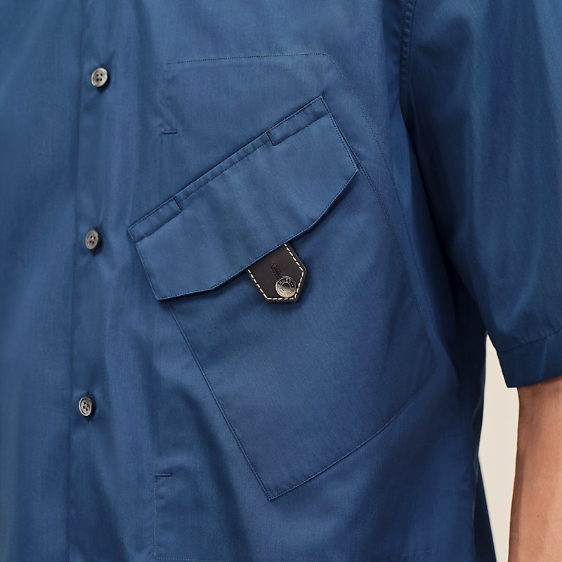 Chemise corps droit manches courtes patte cuir