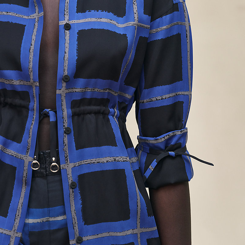 Chemise coulissée détails cuir imprimé «&nbsp;Carreaux à Main Levée&nbsp;»