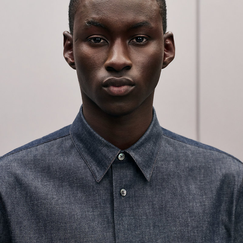 Chemise manches courtes «&nbsp;détail cuir&nbsp;»