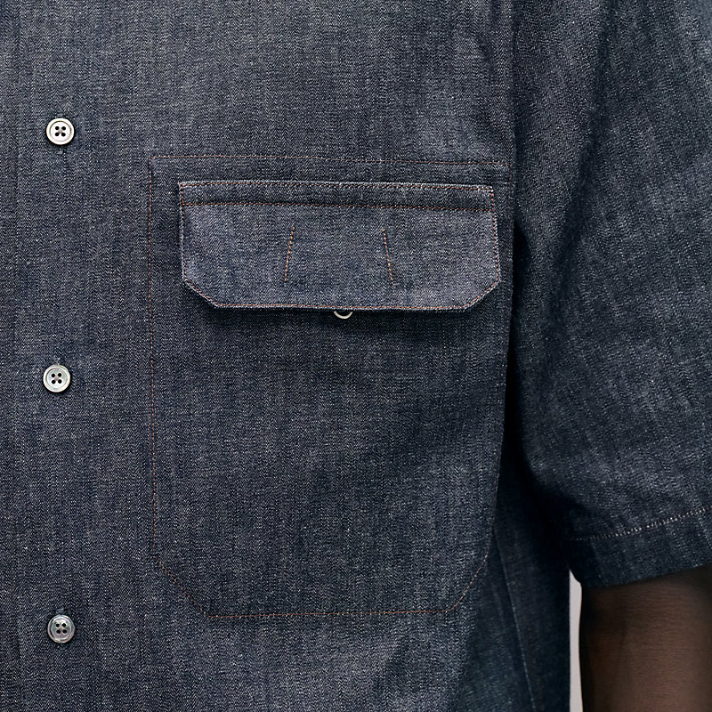 Chemise manches courtes «&nbsp;détail cuir&nbsp;»