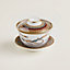 Cheval d'Orient tea cup with lid and saucer, large model, View: Worn, worn, view 1 of 2