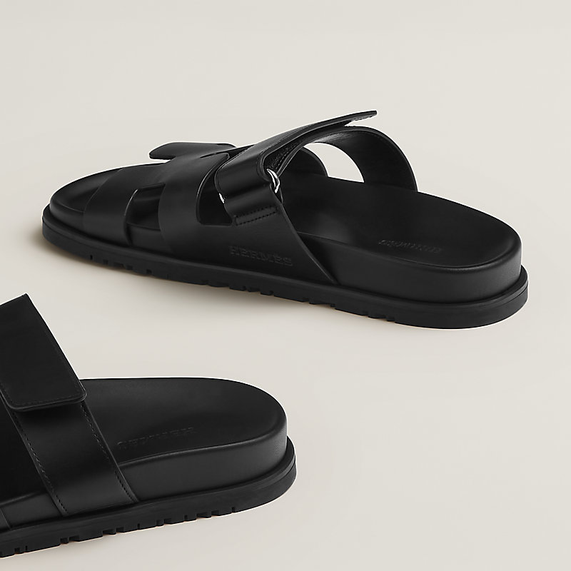 Hermès Leather Chypre Sandals In Calfskin in Black for Men slides and flip flops Leather sandals Mens Shoes Sandals 