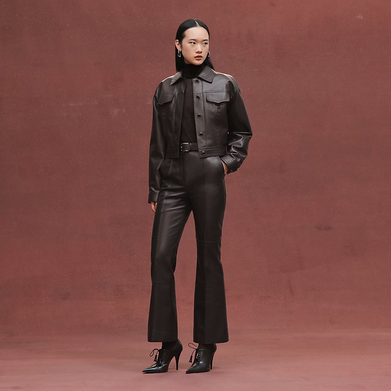 City jacket with perforated details - Brown | Hermès USA