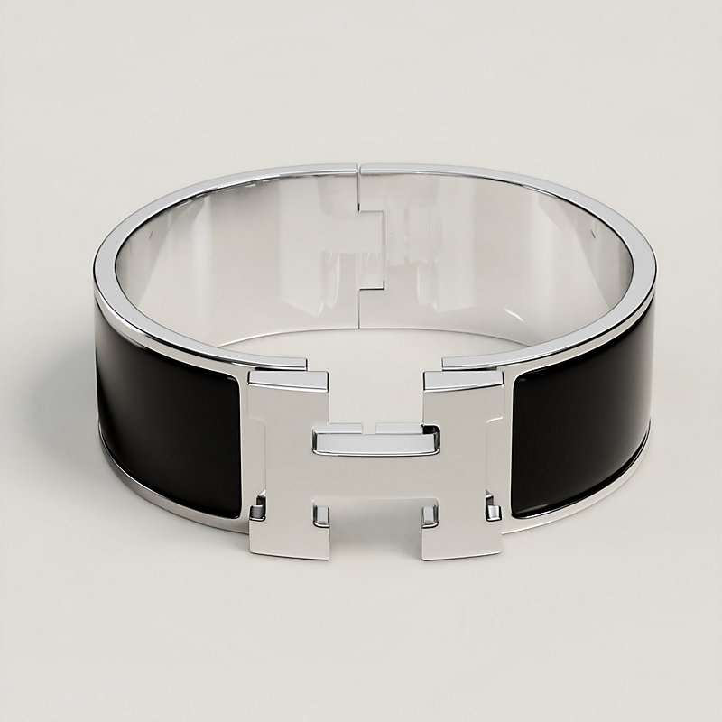 Hermes Narrow Clic H Bracelet (Noir/Palladium Plated) - GM