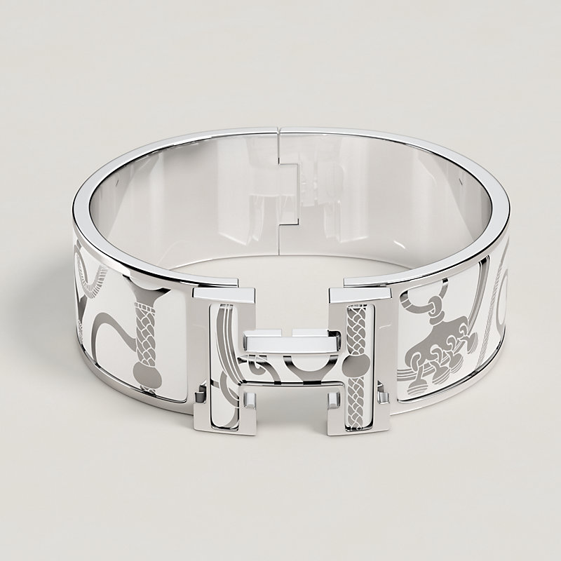 HERMES クリックh シルバー　ホワイト エルメス クリックH ホワイト エナメル ユニセックス ジュエリー 【未