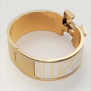 Hermes Enamel Wide Clic Clac H Bracelet GM White Gold