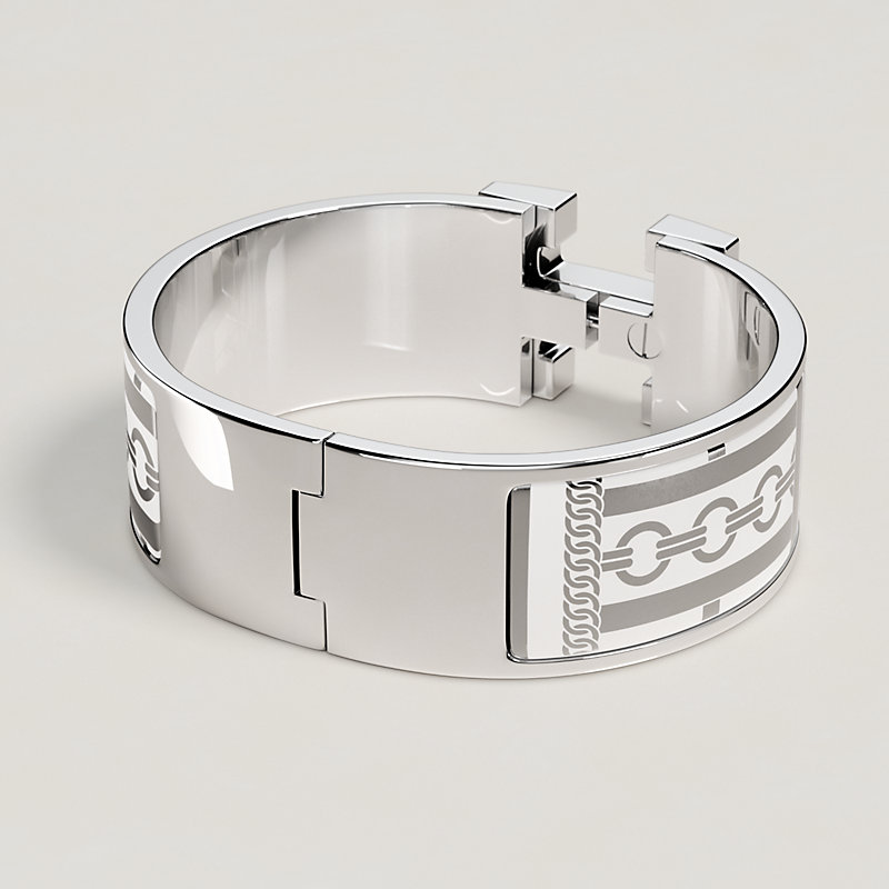 新品未使用HERMES LE BRACELET H ホワイト バングル Hermes Click H Bracelet Bangle Silver Plated Enamel Silver x