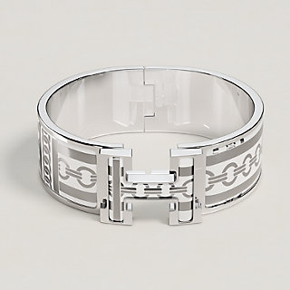 新品未使用HERMES LE BRACELET H ホワイト バングル Hermes Click H Bracelet Bangle Silver Plated Enamel Silver x