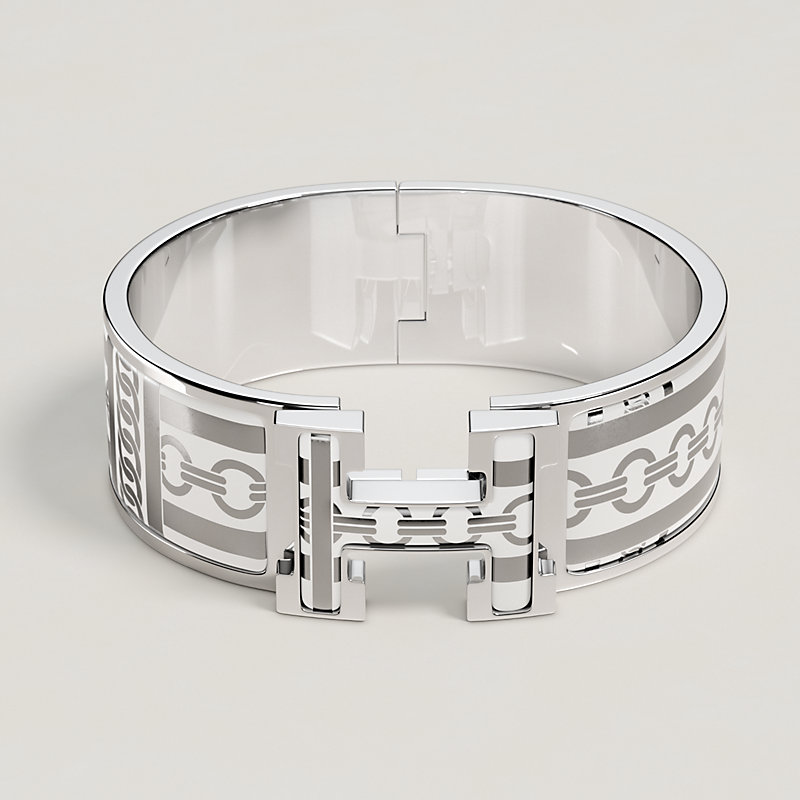 Clic Clac H Tartan & Chaines Obliques bracelet - White | Hermès USA
