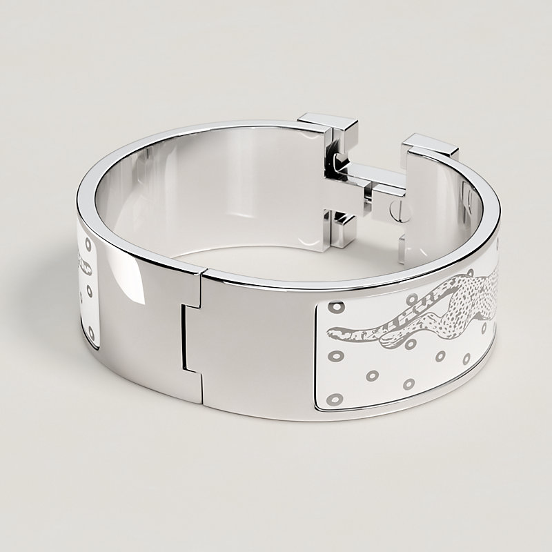 Clic Clic Clac H guepards bracelet - White | Hermès USA