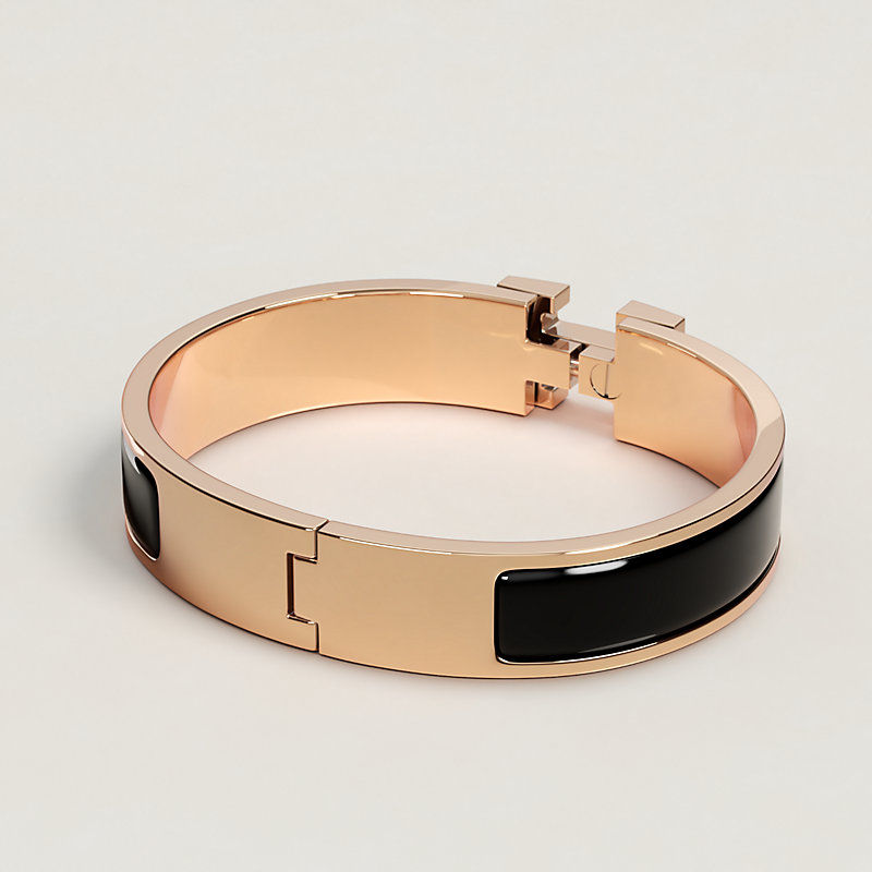 Hermes Clic Clac H Gold Plated Black Enamel 6.5” Wide Bangle Bracelet | eBay-sonthuy.vn