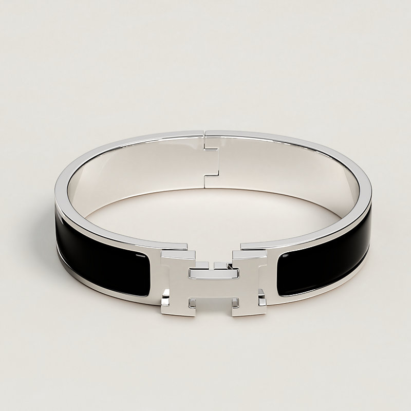 Hermes Narrow Clic H Bracelet (Noir/Palladium Plated) - PM