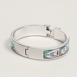 Hermes Bracelet Clic H Bangle White Enamel Silver Sz PM