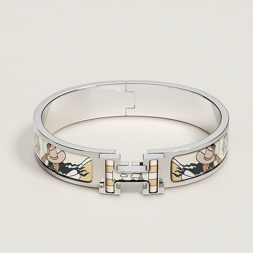 Hermes Narrow Clic H Bracelet (Blanc/Yellow Gold Plated) - PM