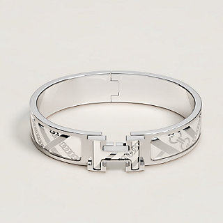 Clic H Tartan & Chaines Obliques bracelet - White | Hermès USA