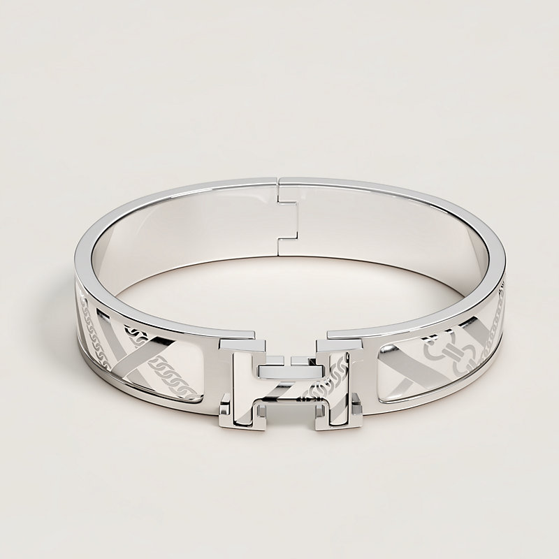 新品未使用HERMES LE BRACELET H ホワイト バングル Hermes Click H Bracelet Bangle Silver Plated Enamel Silver x