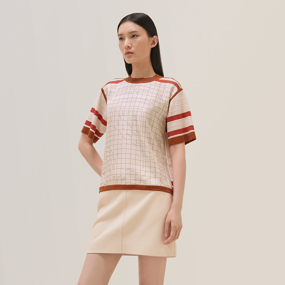 【HERMES】Coaching Deja Vuプリント Twillaine半袖セーター Coaching Deja Vu