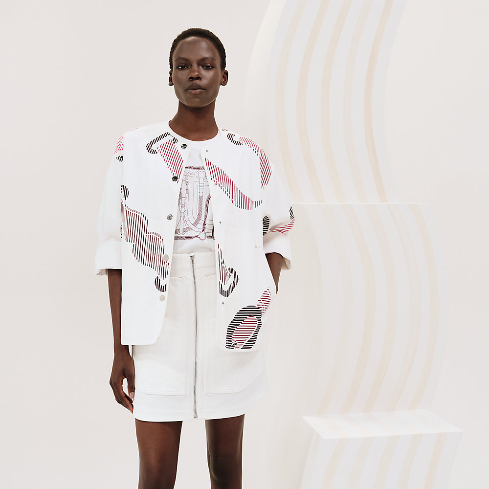 美しいシルエット HERMES ストレッチ レディース ジャケット 白 ホワイト（白）系 フランス HERMES(エルメス) ジャケット