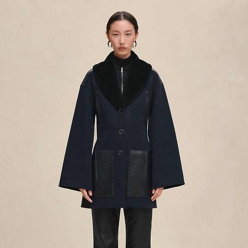 ジャケット・アウター HERMES Khaki Gray wool Stand collar Coat Hermès Wool Coat | La Mode Vintage