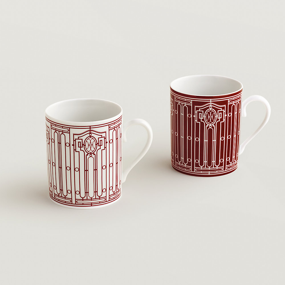 Lot De 2 Tasses Et Soucoupes Hermès H Déco Noir Et Rouge - Neuf - Provenance Japon