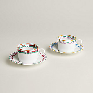 Set De 2 Tasses à Café Avec Soucoupes Hermès Bleu - Vaisselle De Collection, Occasion
